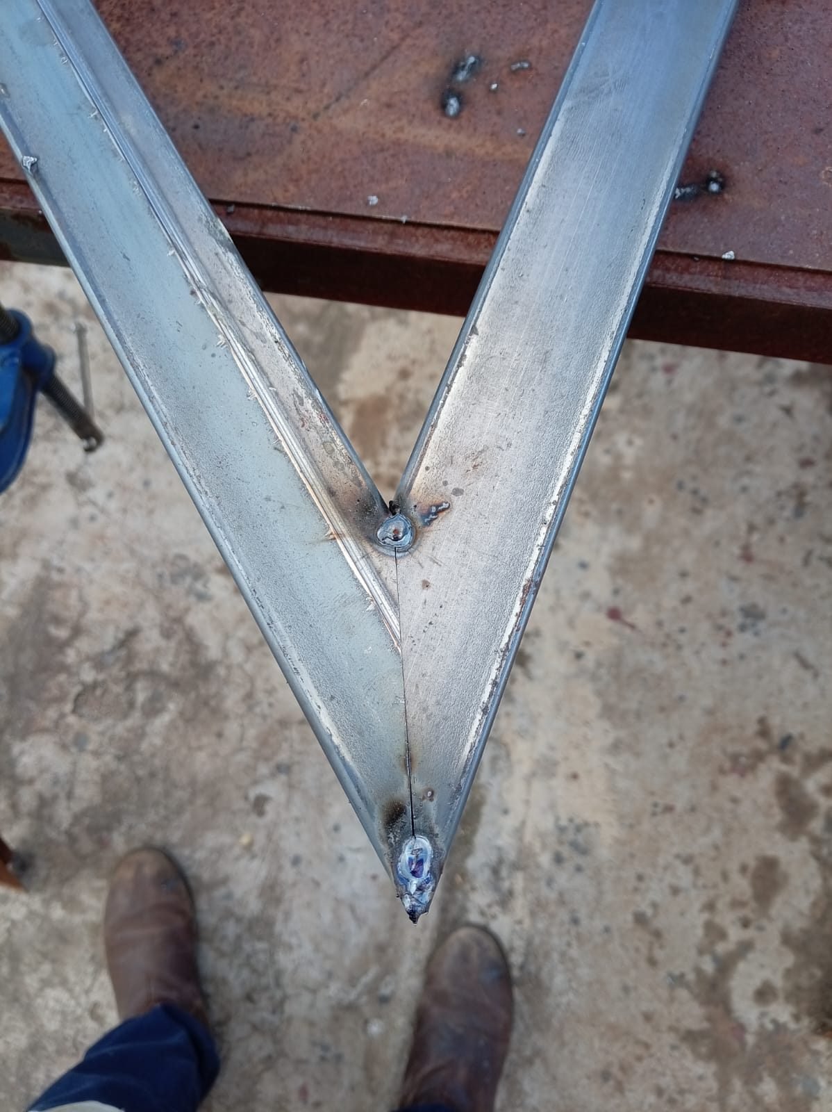 Close-up of a full-penetration welded corner joint